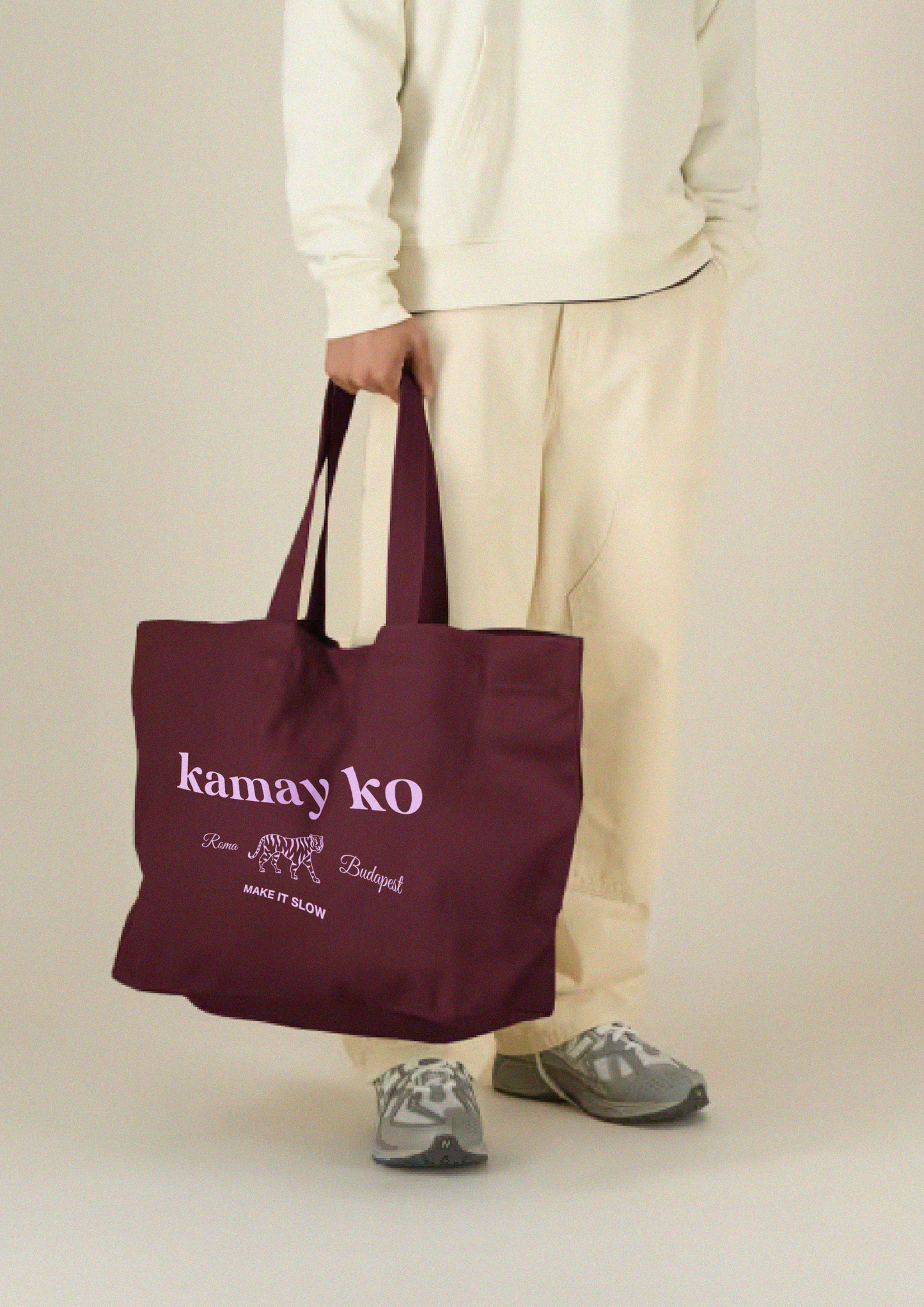 TIGER POWER - Burgundy canvas shopper