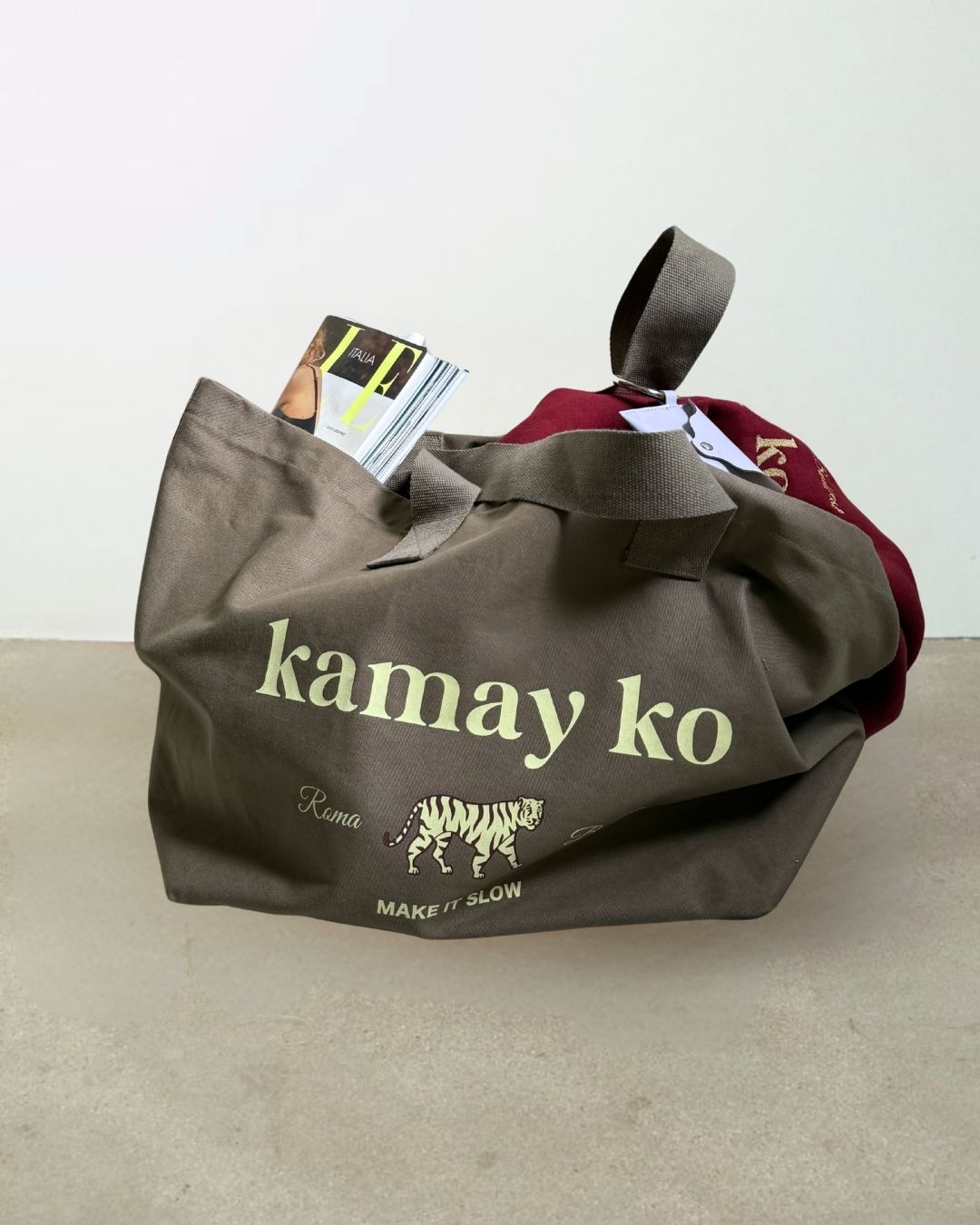 TIGER POWER - Grey canvas shopper