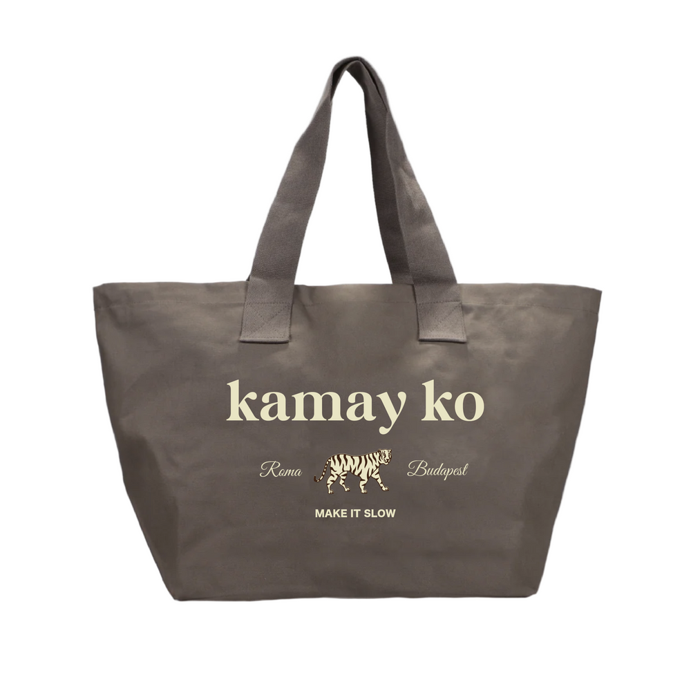 TIGER POWER - Grey canvas shopper