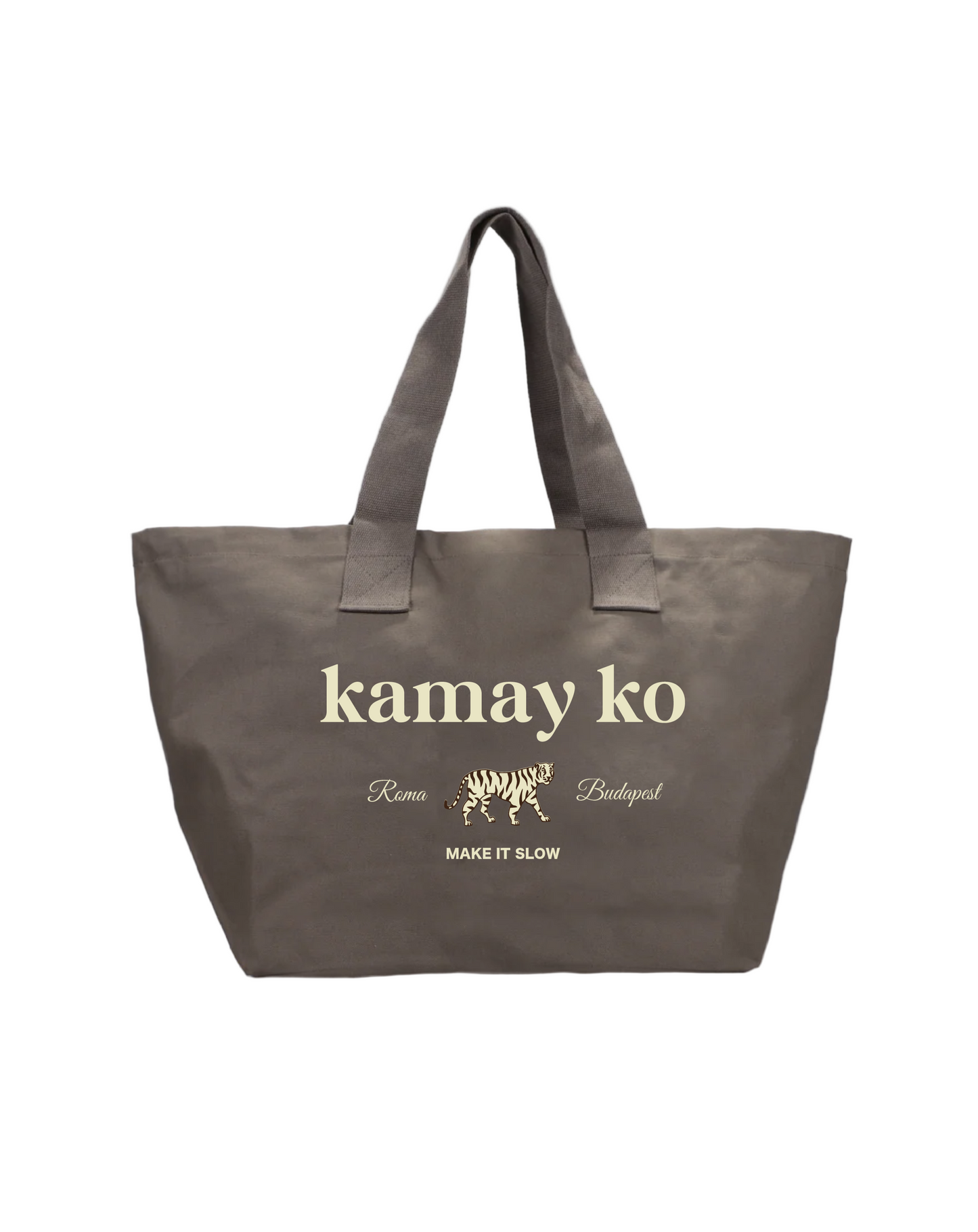 TIGER POWER - Grey canvas shopper